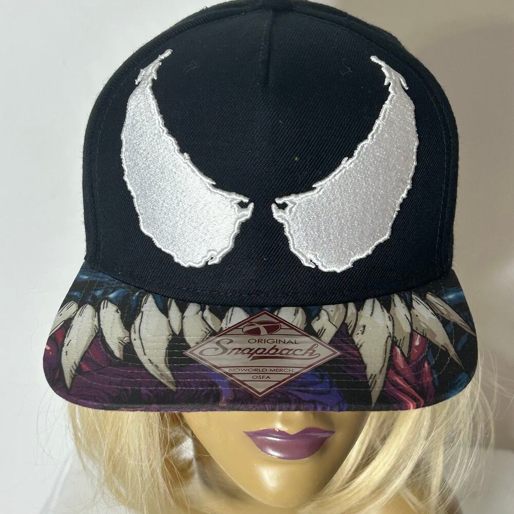 Marvel Venom Bioworld Snapback Hat Black Purple Teeth Flat Brim OSFM